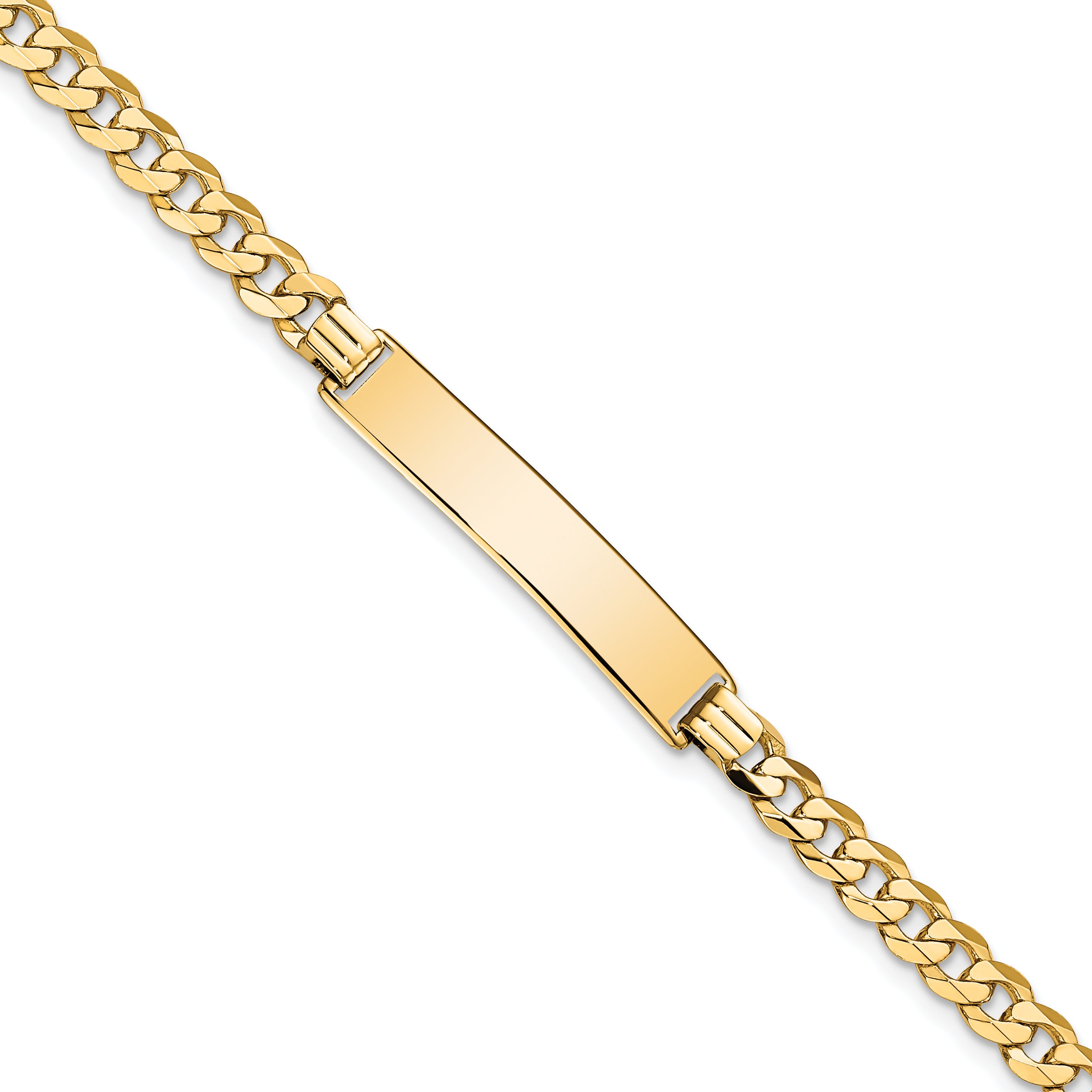 14k Polished Solid Chain/Solid Plate Flat Curb Link 32.5x6.5mm Plate 7 inch ID Bracelet LID74