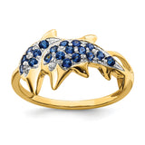 14k w/ Rhodium Diamond and Sapphire Dolphins Ring RM5779