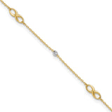 14K Two-Tone Diamond-cut Beads and Infinity 10 inch Plus 1 inch Extender - Total 11 inch Anklet ANK301