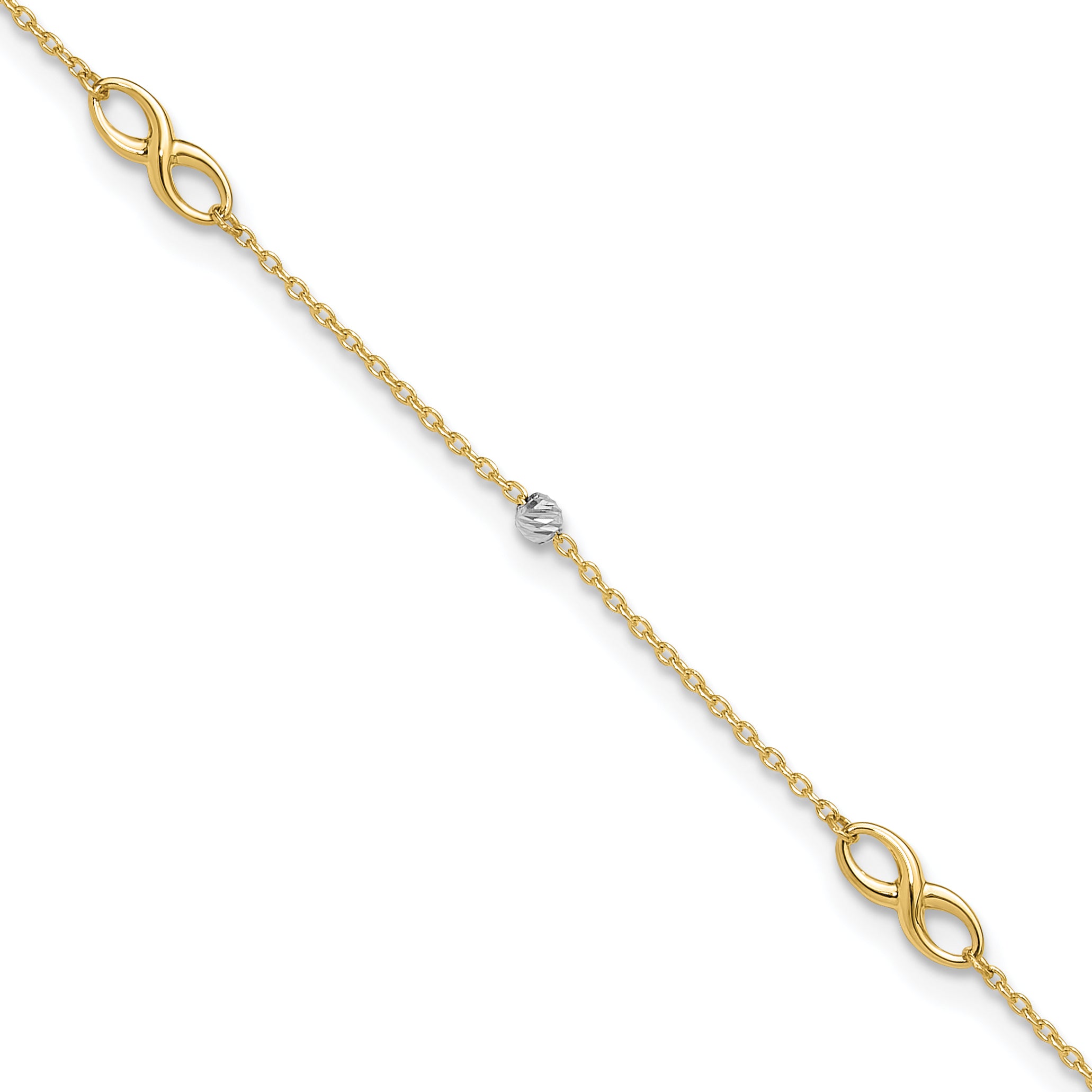 14K Two-Tone Diamond-cut Beads and Infinity 10 inch Plus 1 inch Extender - Total 11 inch Anklet ANK301