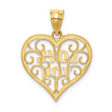 14k and White Rhodium Filigree LOVE YOU Heart Pendant K4709
