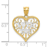 14k and White Rhodium Filigree LOVE YOU Heart Pendant K4709