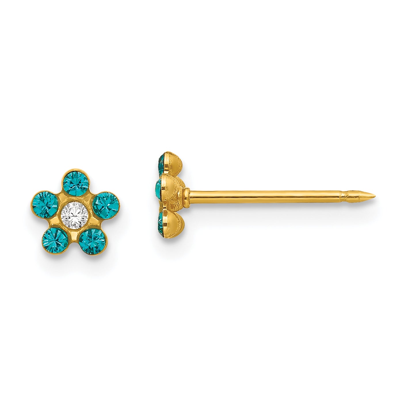 Inverness 14k December Blue Crystal Birthstone Flower Post Piercing Earrings 792E