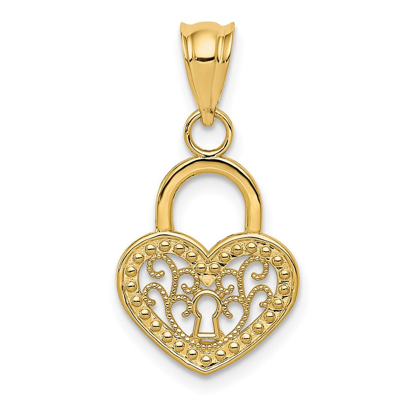 14K Polished Filigree Heart Lock Charm K4033