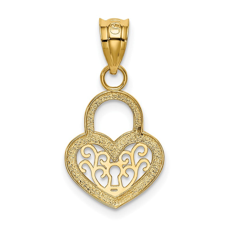 14K Polished Filigree Heart Lock Charm K4033