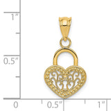 14K Polished Filigree Heart Lock Charm K4033