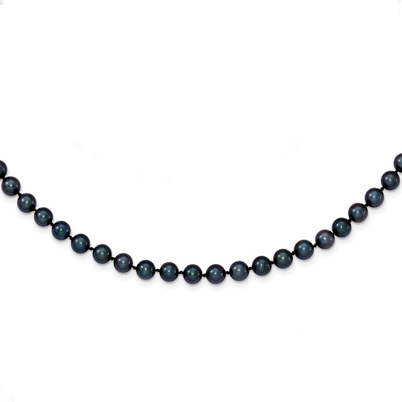 14k White Gold 5-6mm Black Round Akoya Saltwater Cultured Pearl 16 inch Necklace PLB50