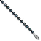 14k White Gold 5-6mm Black Round Akoya Saltwater Cultured Pearl 16 inch Necklace PLB50