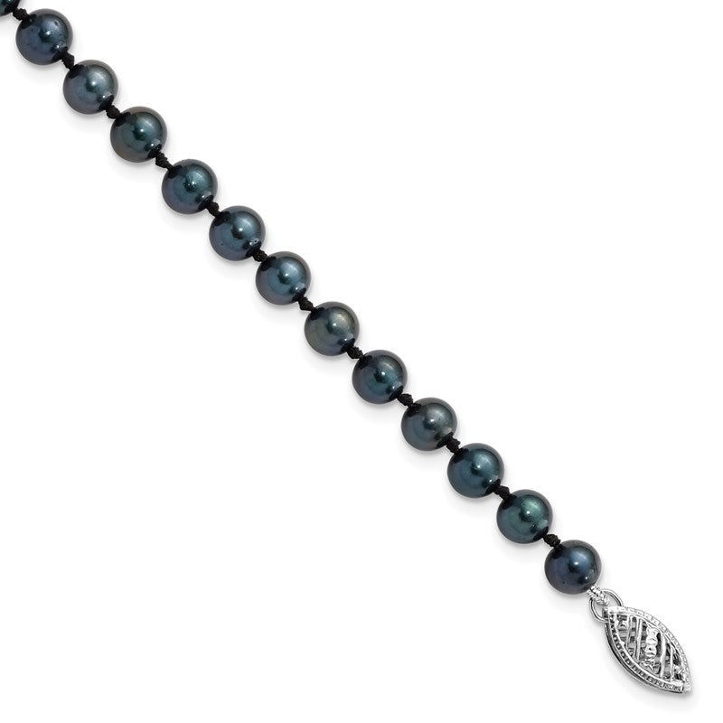 14k White Gold 5-6mm Black Round Akoya Saltwater Cultured Pearl 16 inch Necklace PLB50