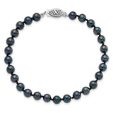 14k White Gold 5-6mm Black Round Akoya Saltwater Cultured Pearl 16 inch Necklace PLB50