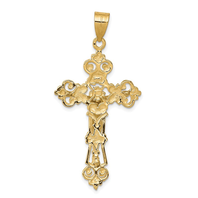 14k Two-tone INRI Fleur De Lis Crucifix Pendant C242