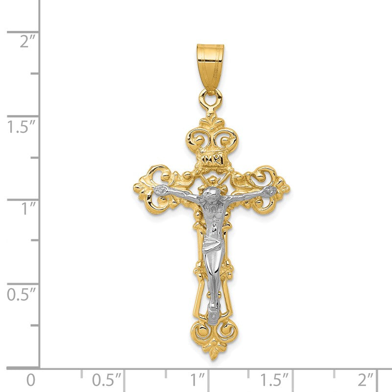 14k Two-tone INRI Fleur De Lis Crucifix Pendant C242
