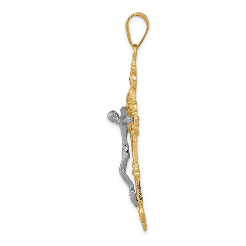 14k Two-tone INRI Fleur De Lis Crucifix Pendant C242