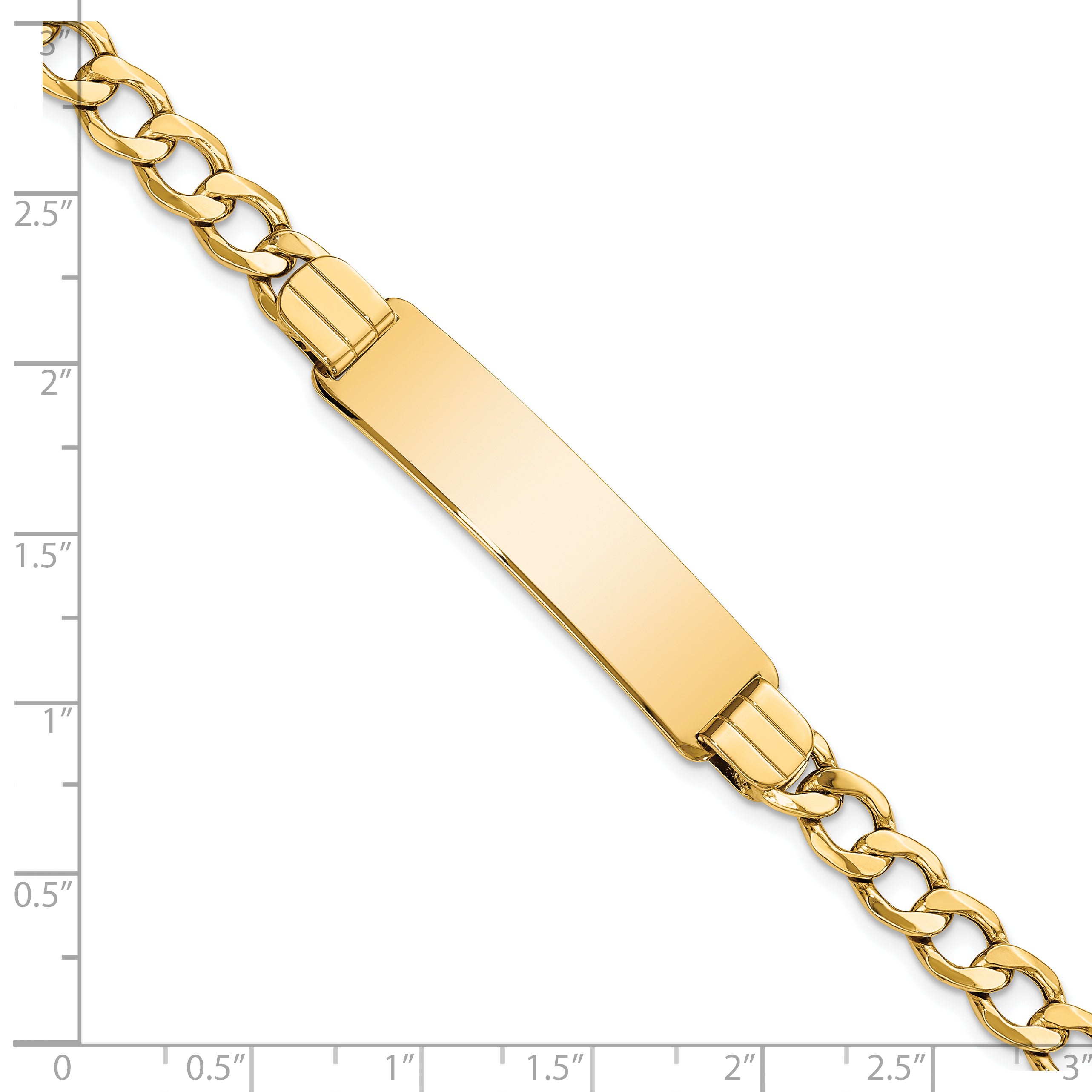 14k Polished Semi-Solid Chain/Solid Plate Curb Link 37.5x10mm Plate 7 inch ID Bracelet DCID142