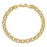 14k 6mm Hollow Double Link 7 inch Charm Bracelet DO541