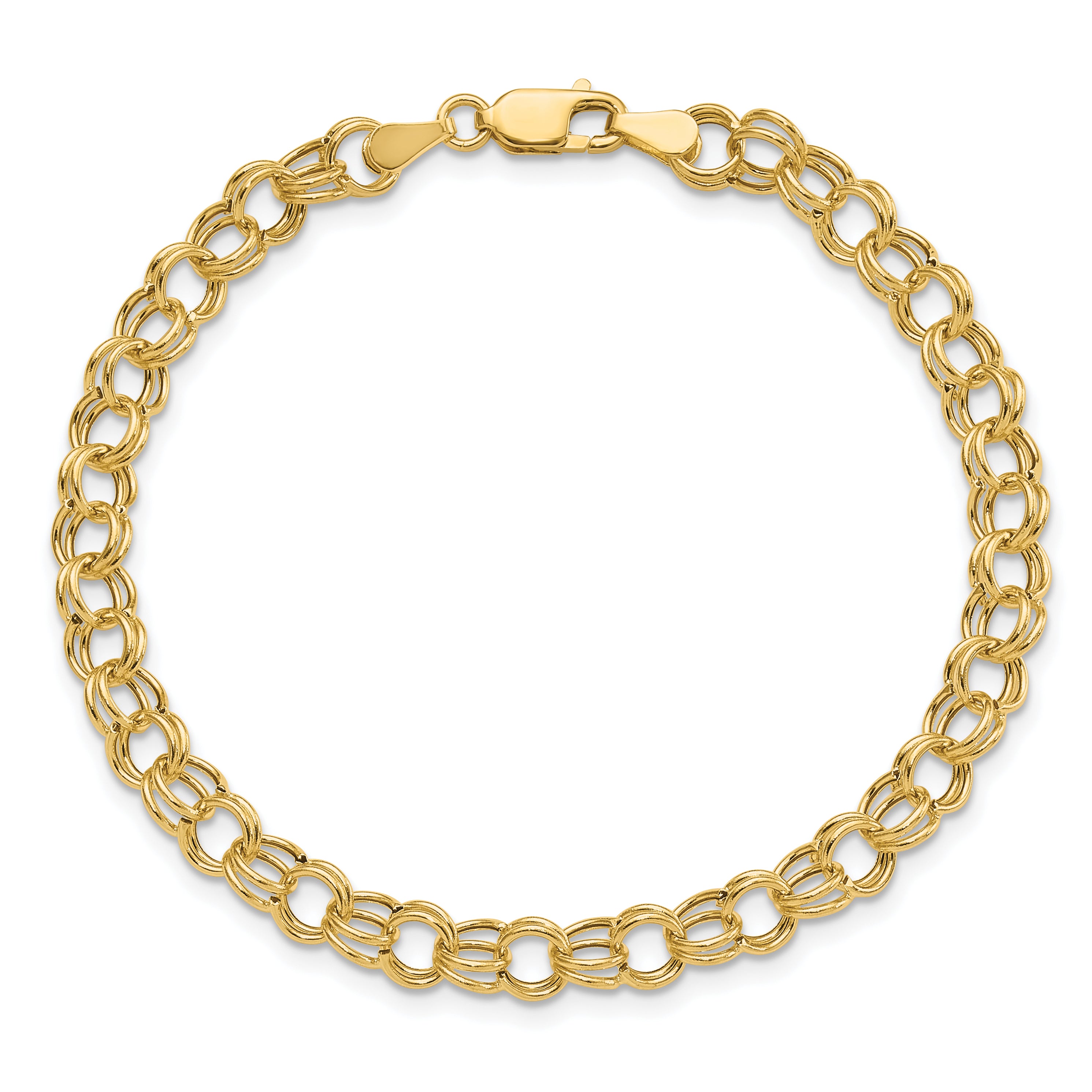 14k 6mm Hollow Double Link 7 inch Charm Bracelet DO541