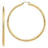 14k 3x70mm Lightweight Diamond-cut Round Tube Hoop Earrings TC1013