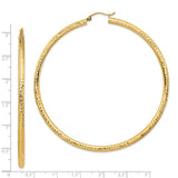 14k 3x70mm Lightweight Diamond-cut Round Tube Hoop Earrings TC1013