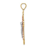 14K Tri-Color and White Rhodium Diamond-cut Crucifix Pendant C4706