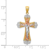 14K Tri-Color and White Rhodium Diamond-cut Crucifix Pendant C4706