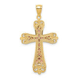 14K Tri-Color and White Rhodium Diamond-cut Crucifix Pendant C4706