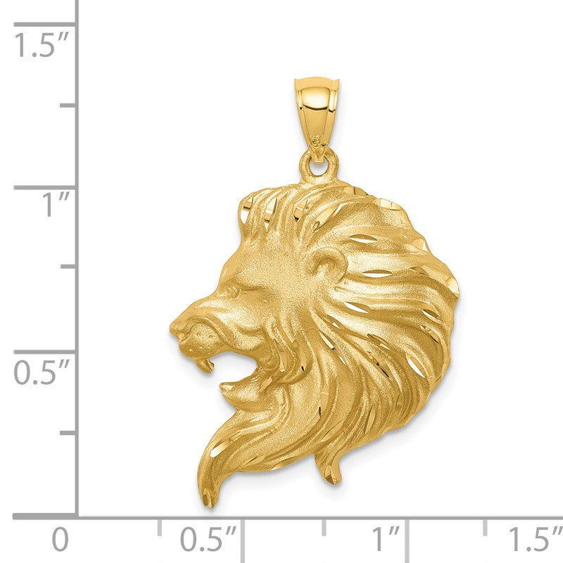 14K Brushed Diamond-cut Lion Head Pendant D4480