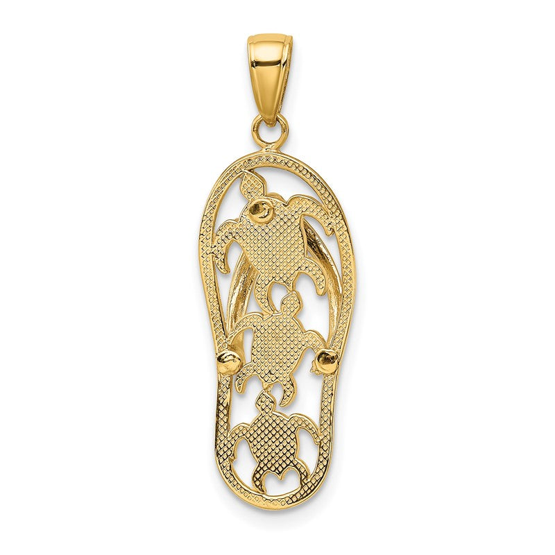 14K Green Enameled Cut-out Flip Flop with Sea Turtles Pendant YC869
