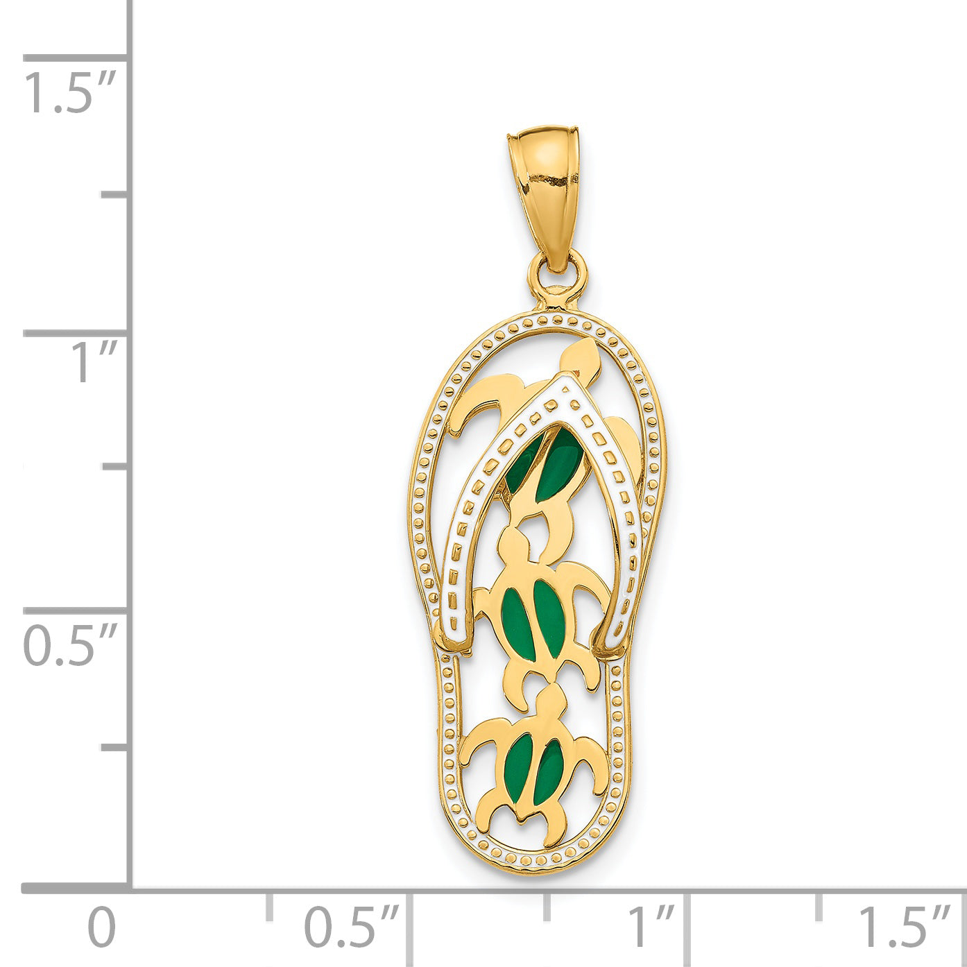 14K Green Enameled Cut-out Flip Flop with Sea Turtles Pendant YC869