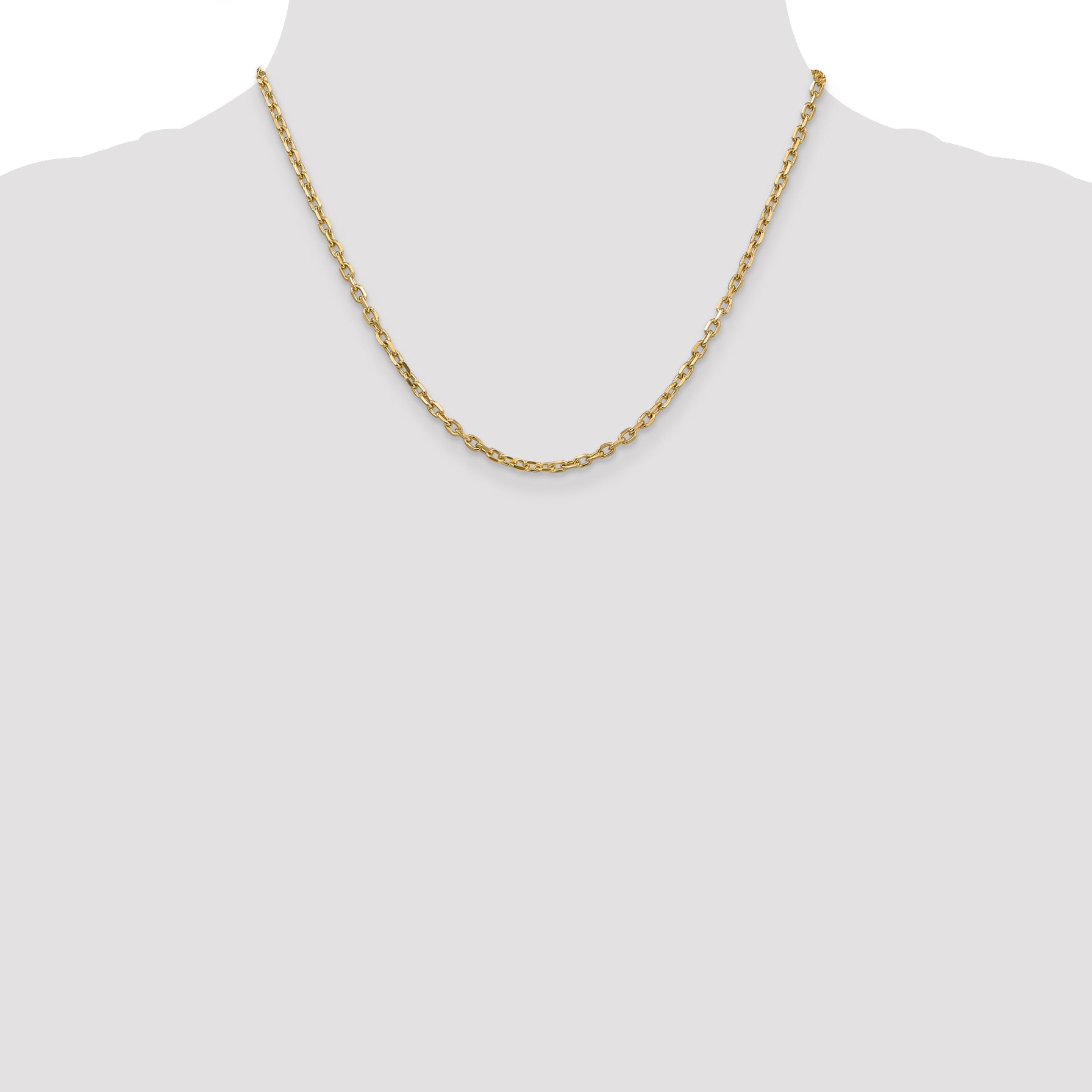 14K 26 inch 3mm Diamond-cut Round Open Link Cable with Lobster Clasp Chain PEN206