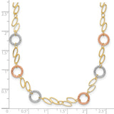 14k Tri-color Polished and Textured Round Circles and Ovals 18 inch Necklace SF1840