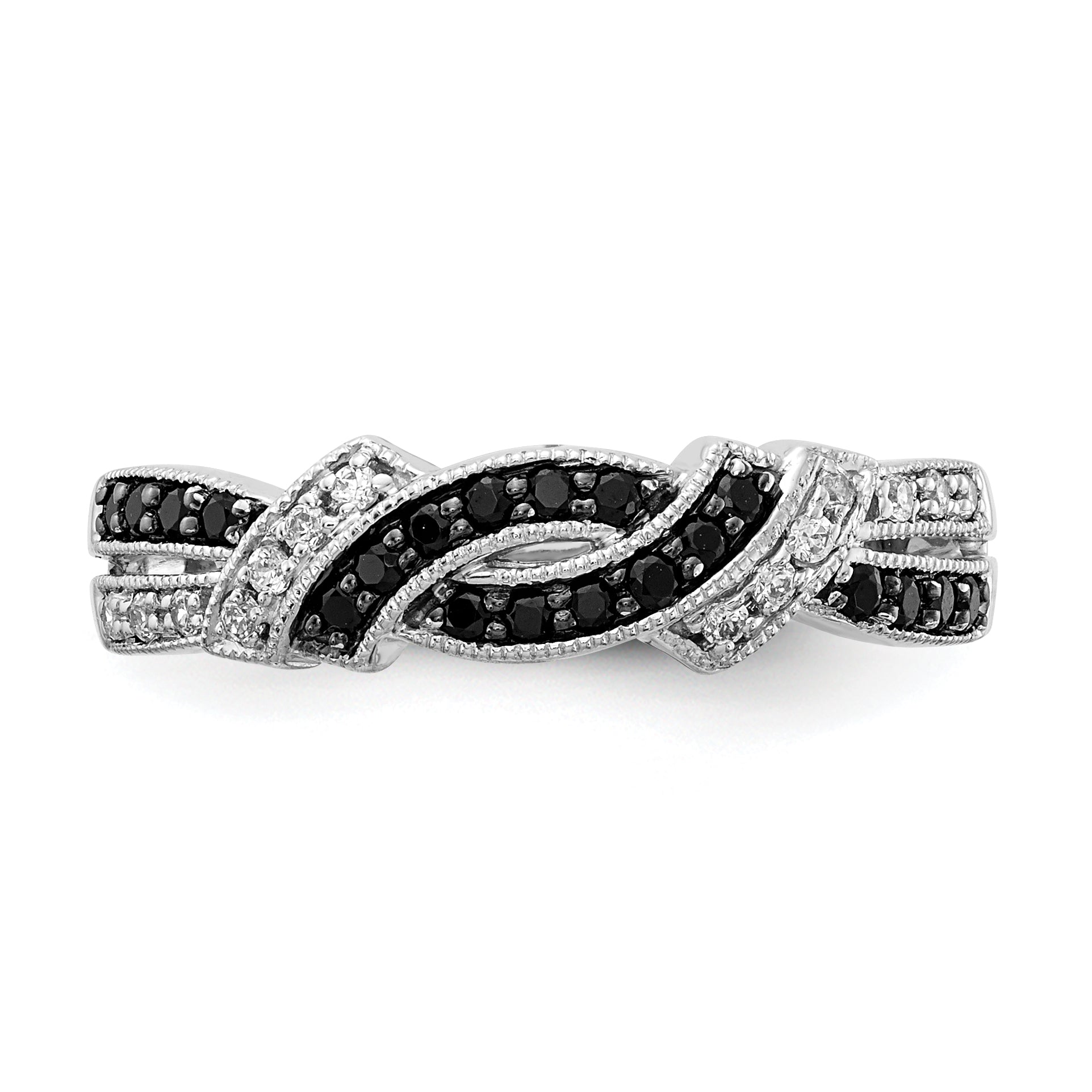 14k White Gold with Black Rhodium 1/4 carat White and Blue Diamond Swirl Ring RM5680