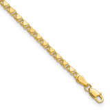 14k Polished Double-Sided Hearts Double Link 10 inch Anklet ANK70