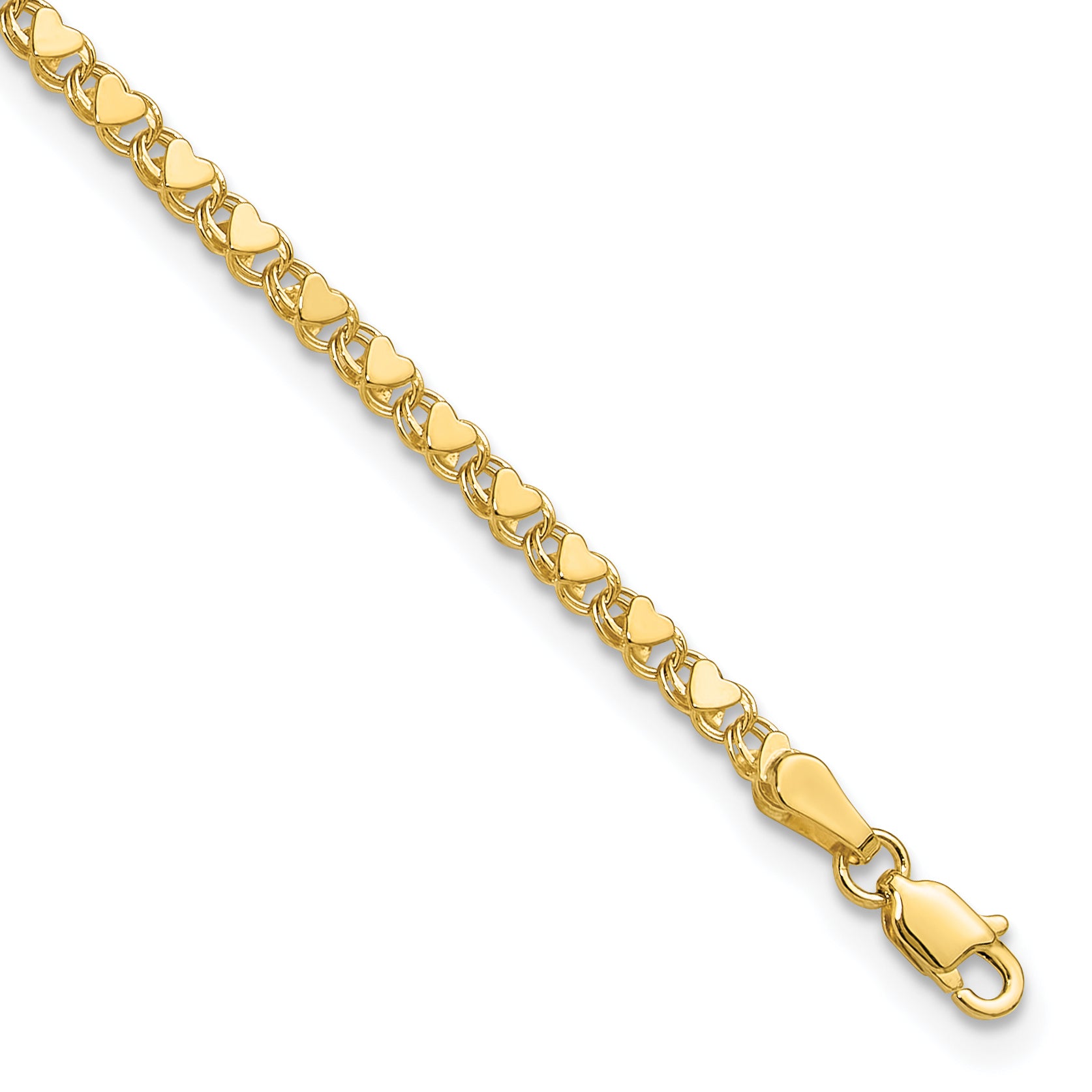 14k Polished Double-Sided Hearts Double Link 10 inch Anklet ANK70