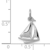 14K White Gold Solid Polished 3-D Sailboat Charm K1051