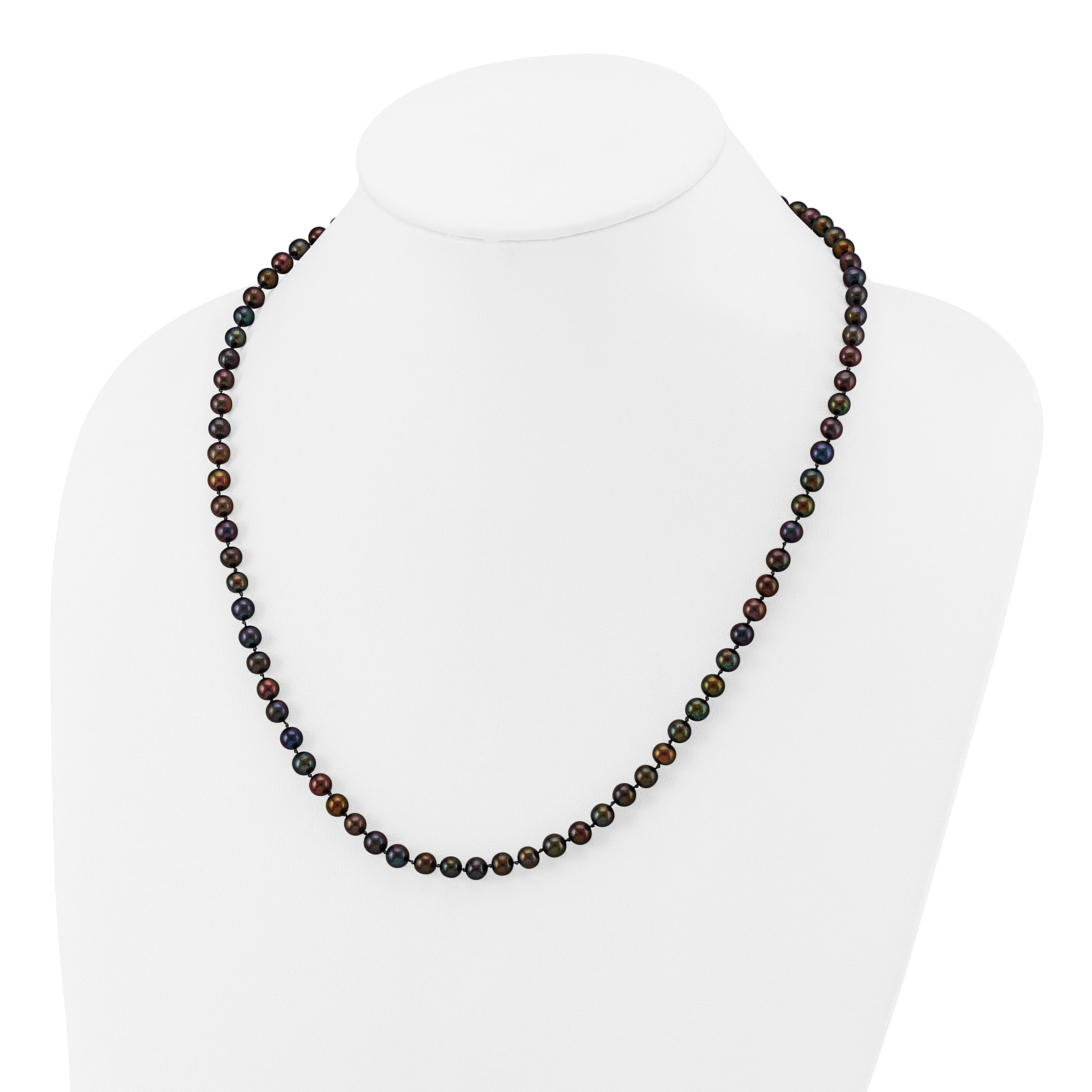 14k 5-6mm Black Near-Round Freshwater Cultured Pearl 16 inch Necklace BPN050