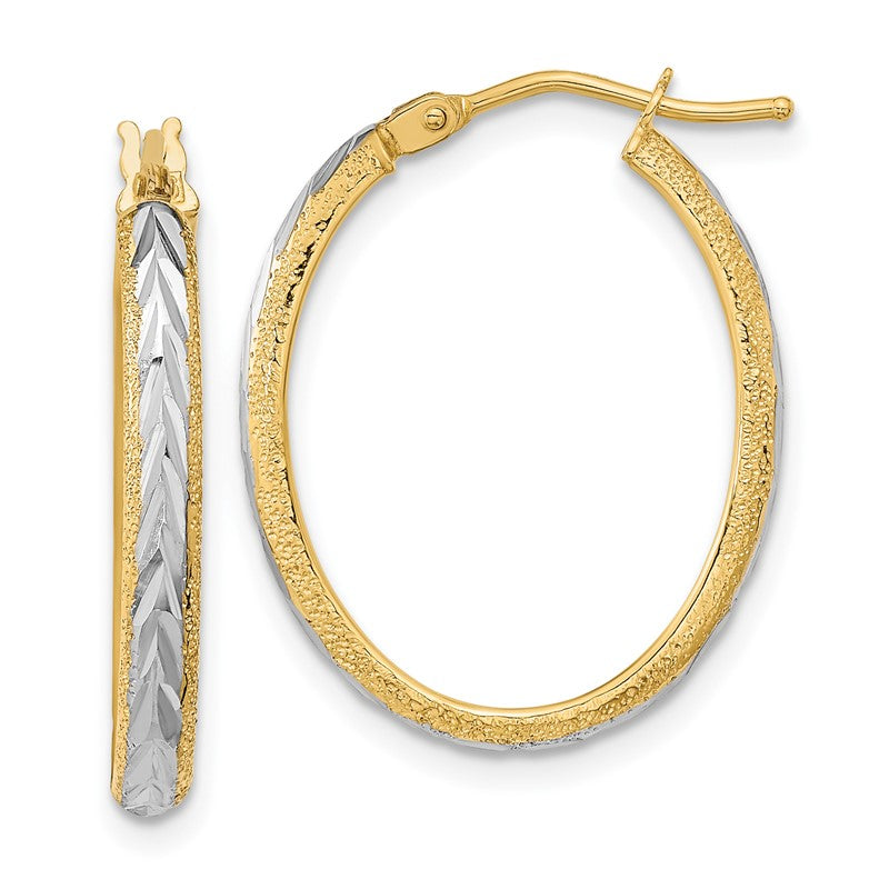 14k White Rhodium Diamond-cut Textured Hoop Earrings TF1140