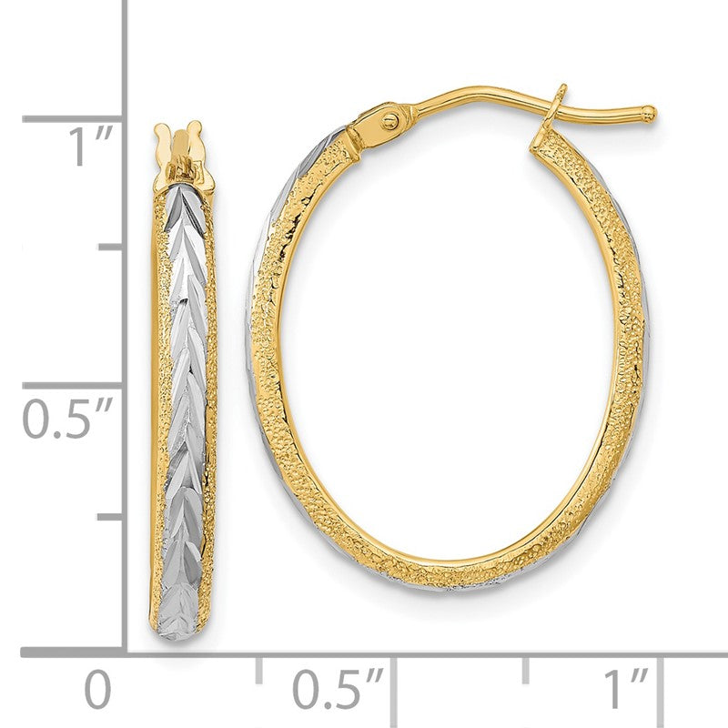 14k White Rhodium Diamond-cut Textured Hoop Earrings TF1140