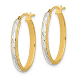 14k White Rhodium Diamond-cut Textured Hoop Earrings TF1140