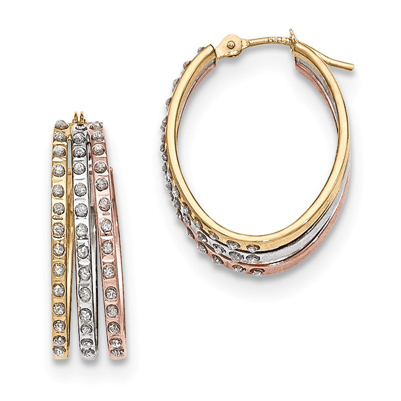 14k Tri-color Diamond Fascination Diamond Dust/Accent Oval 3-Hoop Earrings DF287