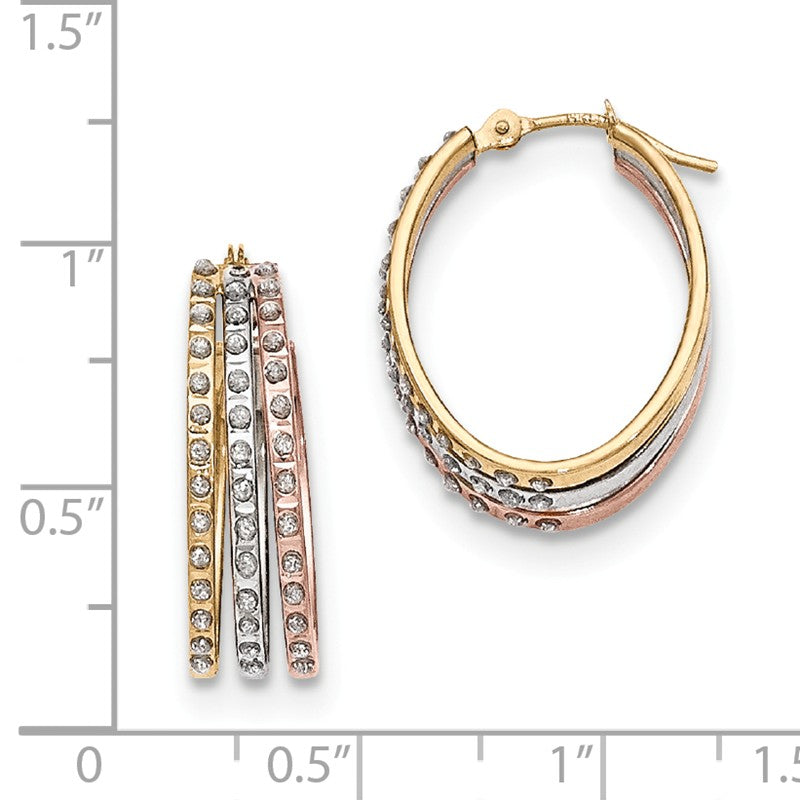 14k Tri-color Diamond Fascination Diamond Dust/Accent Oval 3-Hoop Earrings DF287