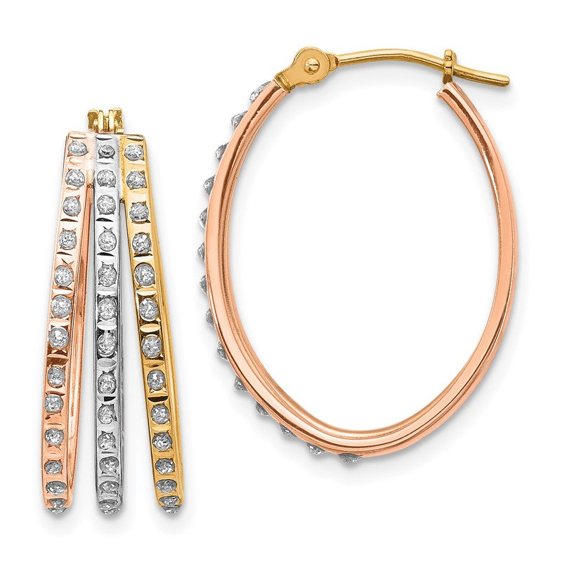 14k Tri-color Diamond Fascination Diamond Dust/Accent Oval 3-Hoop Earrings DF287