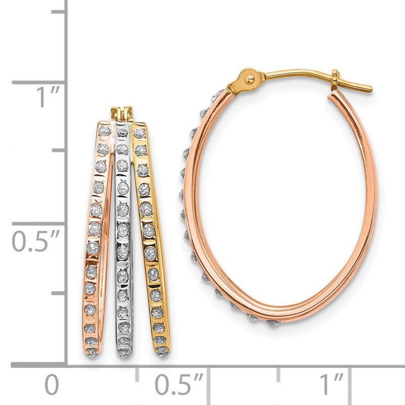 14k Tri-color Diamond Fascination Diamond Dust/Accent Oval 3-Hoop Earrings DF287