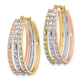 14k Tri-color Diamond Fascination Diamond Dust/Accent Oval 3-Hoop Earrings DF287