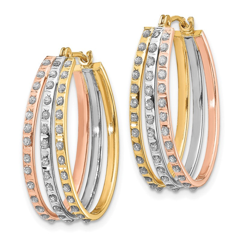 14k Tri-color Diamond Fascination Diamond Dust/Accent Oval 3-Hoop Earrings DF287