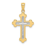14k Two-tone Polished Budded Cross Pendant K5505