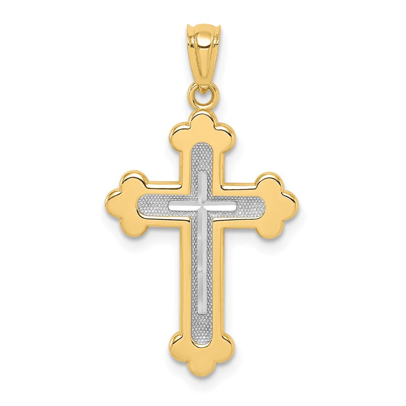 14k Two-tone Polished Budded Cross Pendant K5505