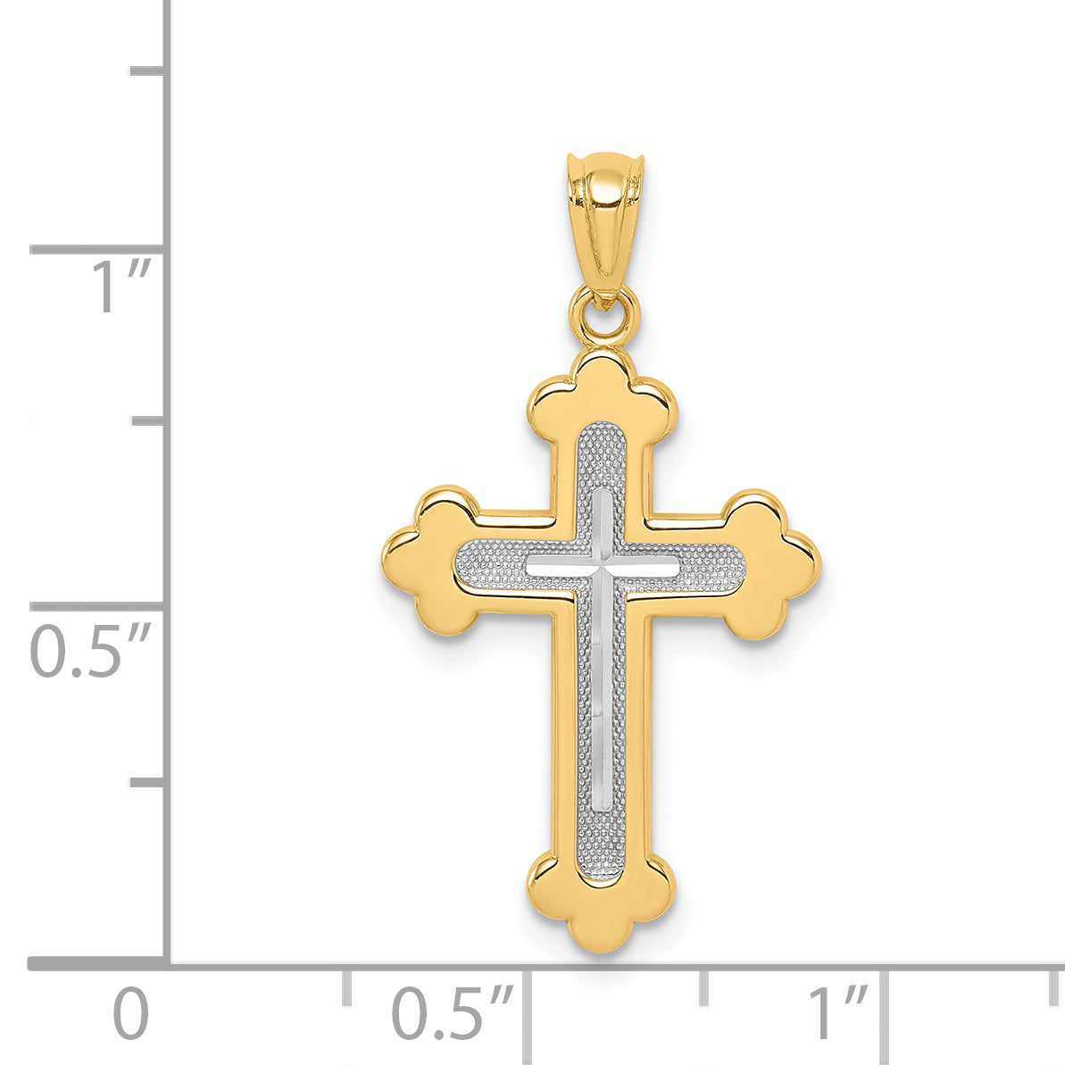 14k Two-tone Polished Budded Cross Pendant K5505