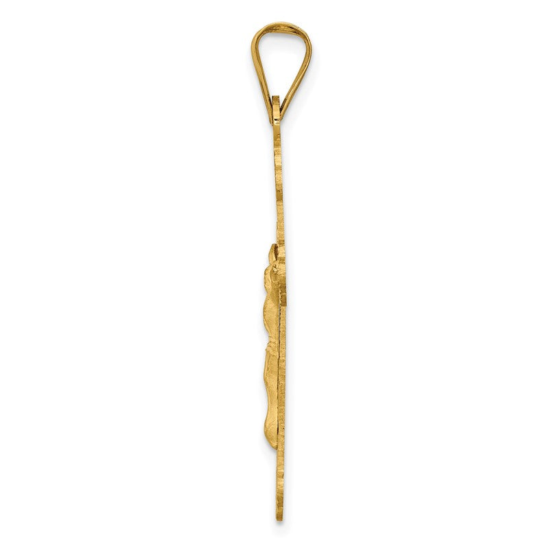 14k Polished Satin and Diamond-cut Crucifix Pendant K5554