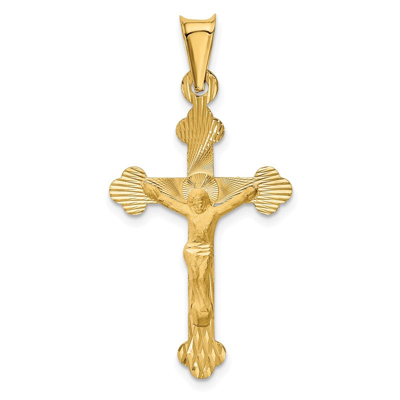 14k Polished Satin and Diamond-cut Crucifix Pendant K5554