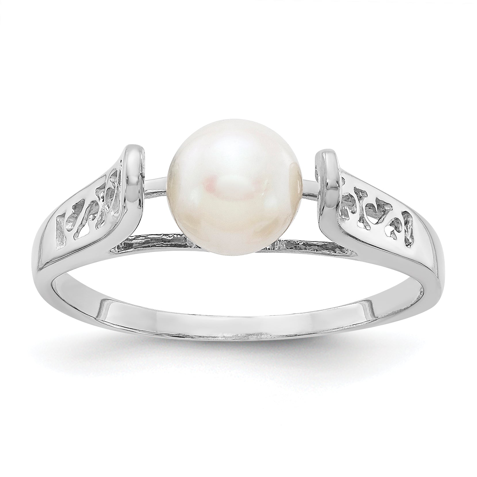 14k White Gold 6mm White Freshwater Cultured Pearl Filigree Ring Y1846PL